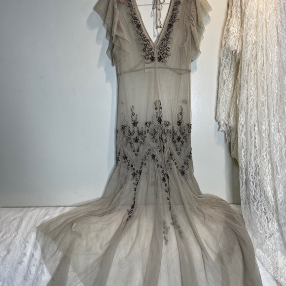 Free People Annabelle Beaded Embellished Mesh Maxi Slip Dress - Picture 9 of 9